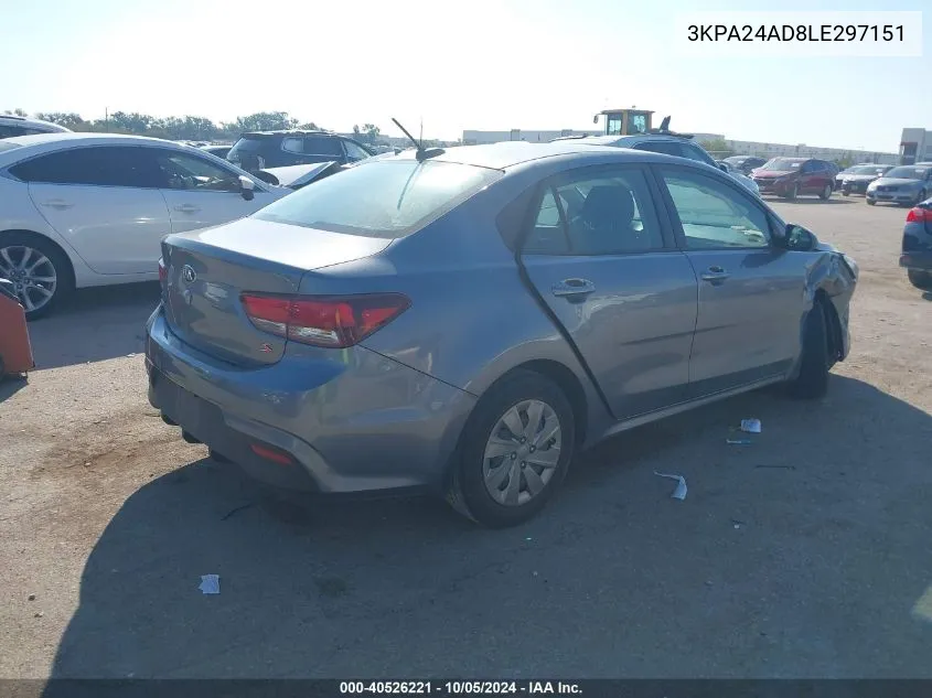 2020 Kia Rio Lx/S VIN: 3KPA24AD8LE297151 Lot: 40526221