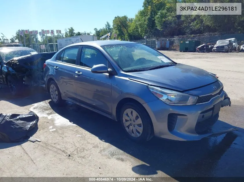 2020 Kia Rio S VIN: 3KPA24AD1LE296181 Lot: 40546974