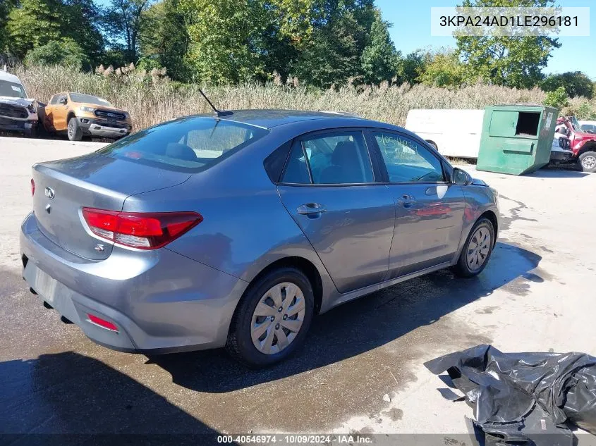 2020 Kia Rio S VIN: 3KPA24AD1LE296181 Lot: 40546974