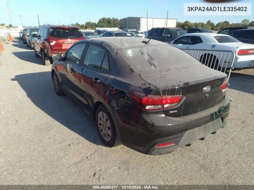 2020 Kia Rio Lx VIN: 3KPA24AD1LE335402 Lot: 40558317