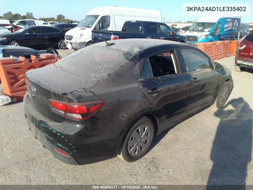 2020 Kia Rio Lx VIN: 3KPA24AD1LE335402 Lot: 40558317