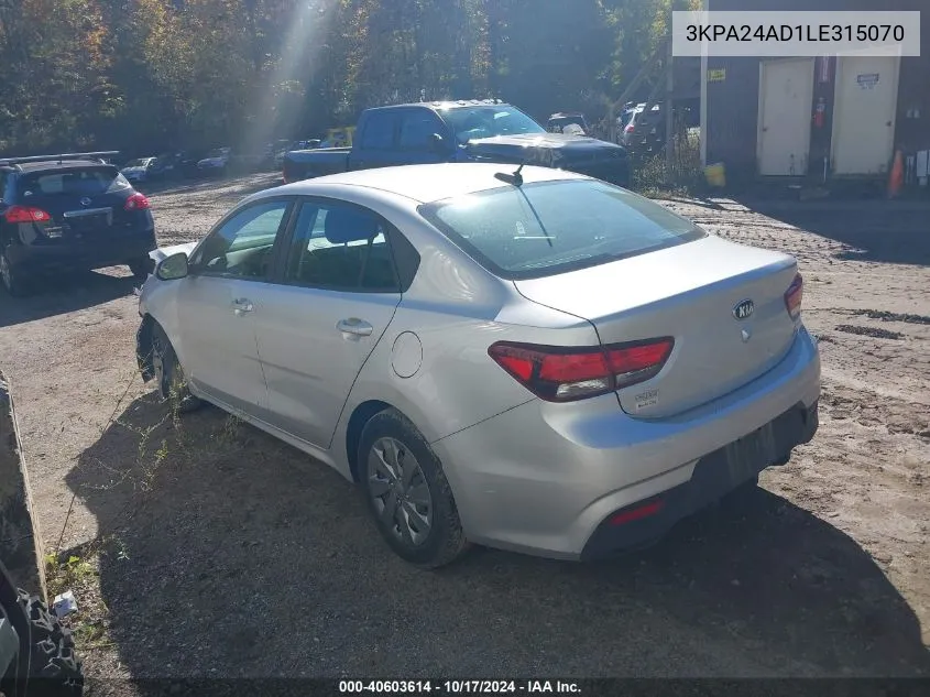 2020 Kia Rio S VIN: 3KPA24AD1LE315070 Lot: 40603614