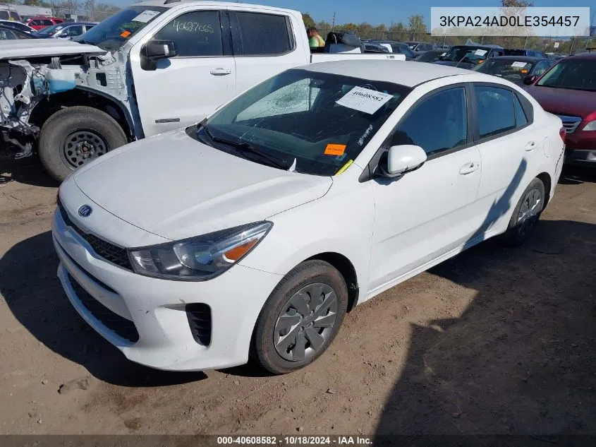 2020 Kia Rio Lx VIN: 3KPA24AD0LE354457 Lot: 40608582