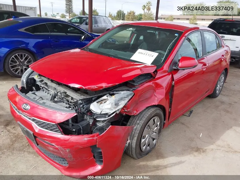 2020 Kia Rio S VIN: 3KPA24AD3LE337409 Lot: 40611324