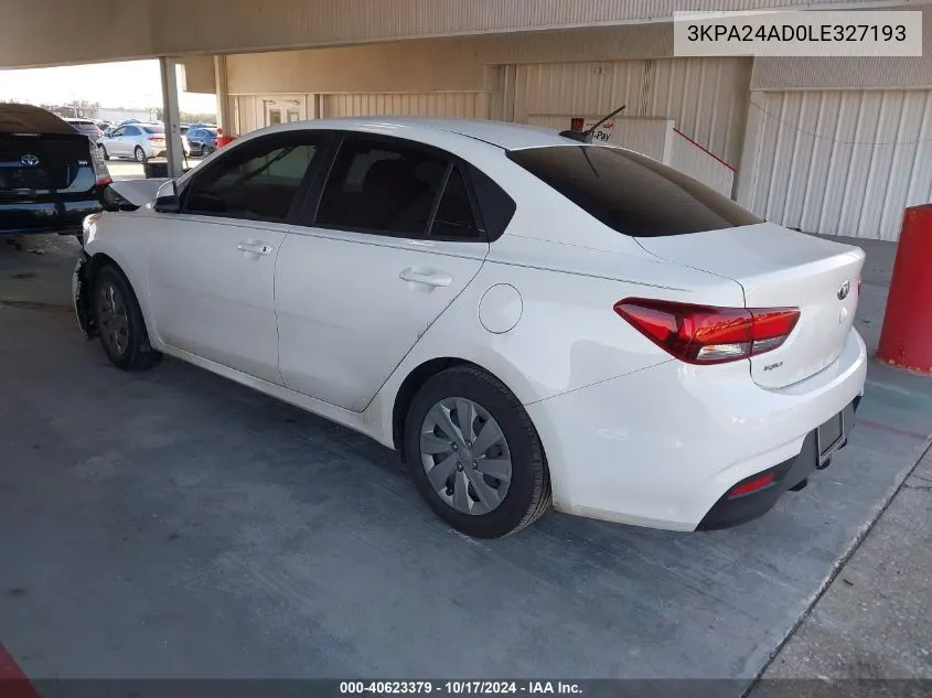 2020 Kia Rio Lx/S VIN: 3KPA24AD0LE327193 Lot: 40623379