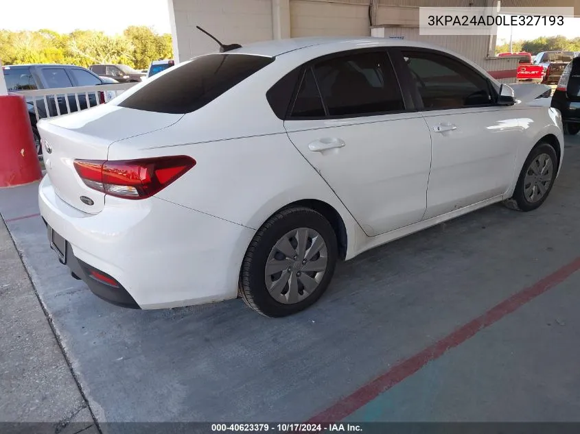 2020 Kia Rio Lx/S VIN: 3KPA24AD0LE327193 Lot: 40623379