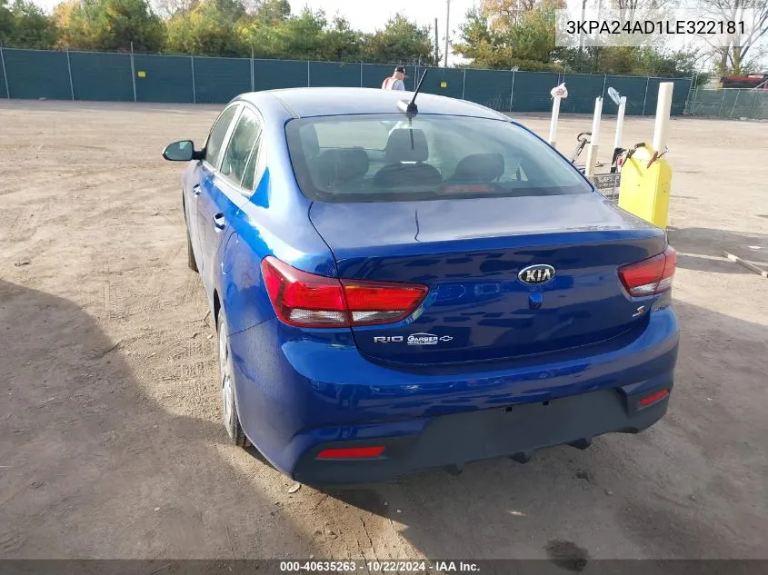 2020 Kia Rio S VIN: 3KPA24AD1LE322181 Lot: 40635263