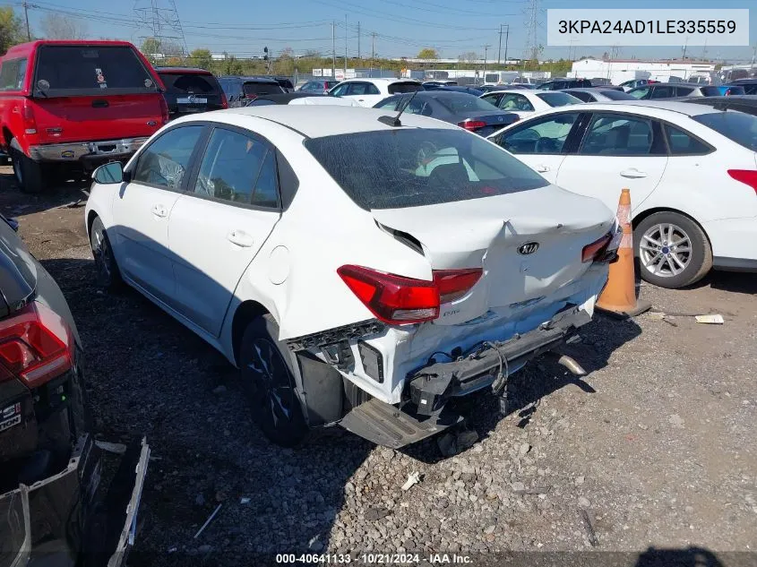 2020 Kia Rio Lx VIN: 3KPA24AD1LE335559 Lot: 40641133