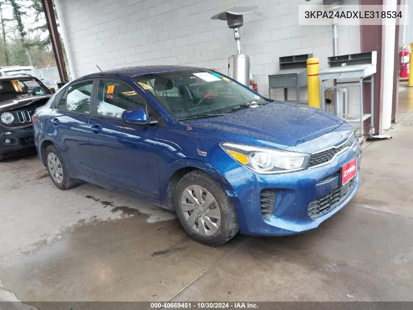 2020 Kia Rio S VIN: 3KPA24ADXLE318534 Lot: 40669451