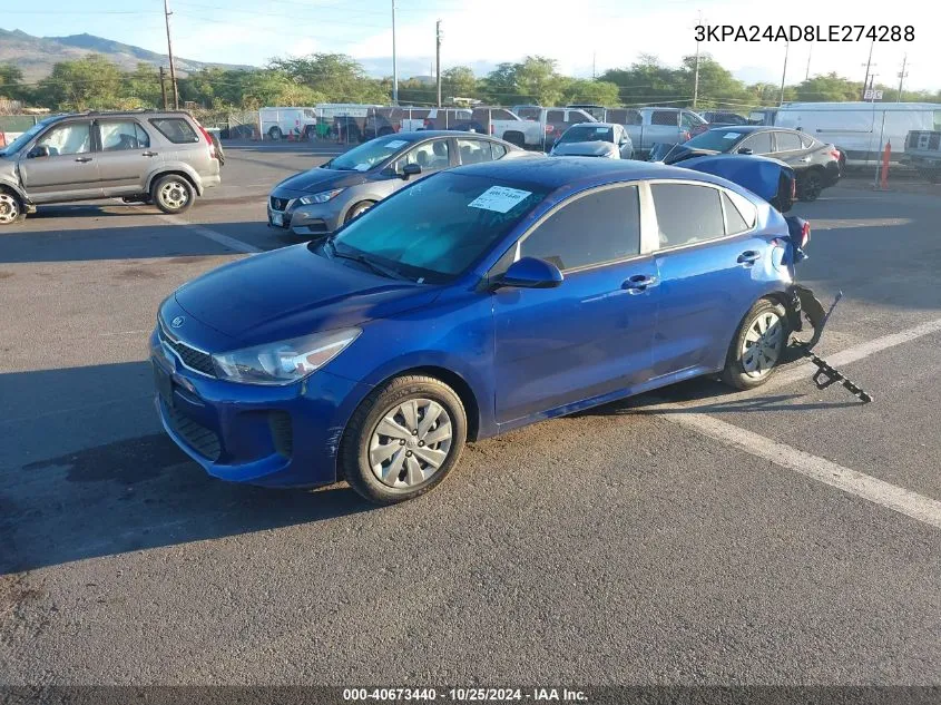 2020 Kia Rio S VIN: 3KPA24AD8LE274288 Lot: 40673440