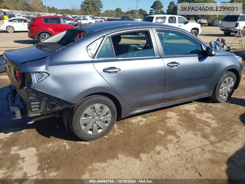 2020 Kia Rio S VIN: 3KPA24AD8LE299031 Lot: 40694785