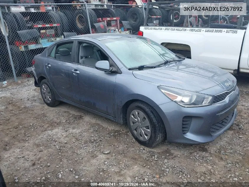 2020 Kia Rio S VIN: 3KPA24ADXLE267892 Lot: 40699741