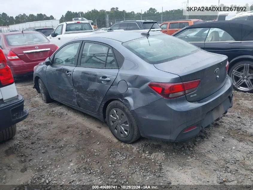 2020 Kia Rio S VIN: 3KPA24ADXLE267892 Lot: 40699741