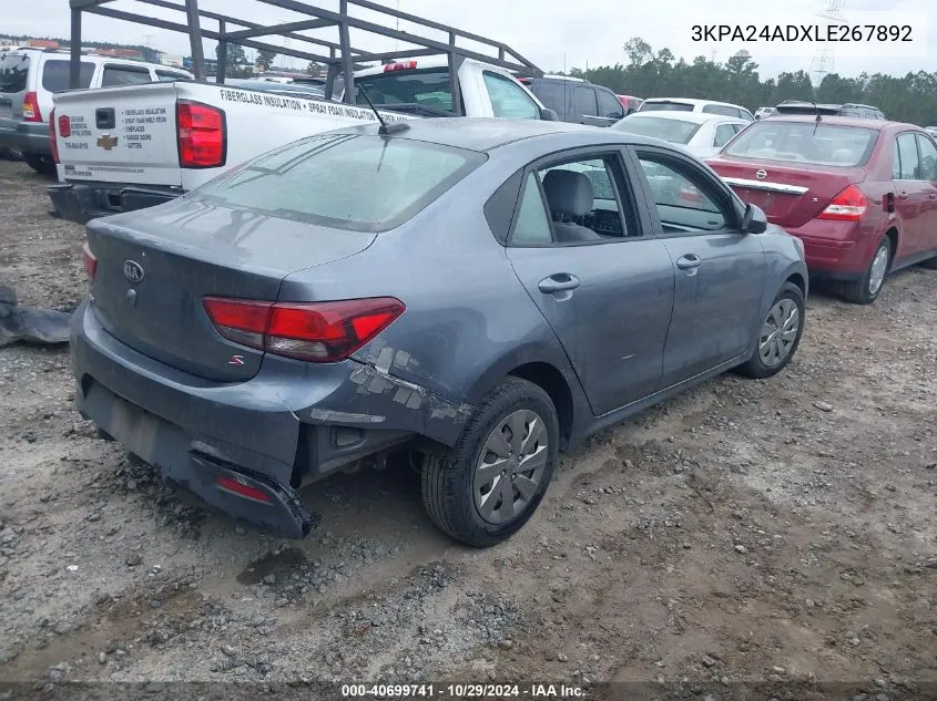 2020 Kia Rio S VIN: 3KPA24ADXLE267892 Lot: 40699741