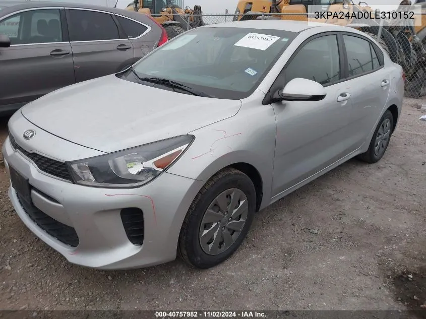 2020 Kia Rio Lx VIN: 3KPA24AD0LE310152 Lot: 40757982