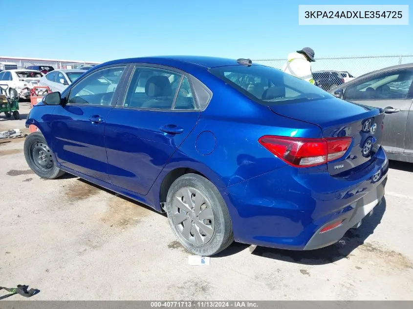 2020 Kia Rio S VIN: 3KPA24ADXLE354725 Lot: 40771713