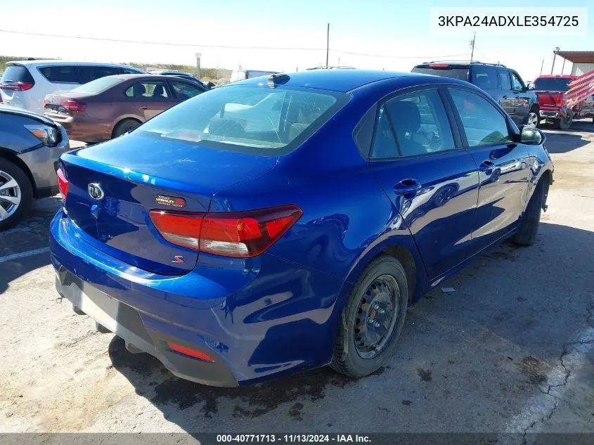 2020 Kia Rio S VIN: 3KPA24ADXLE354725 Lot: 40771713