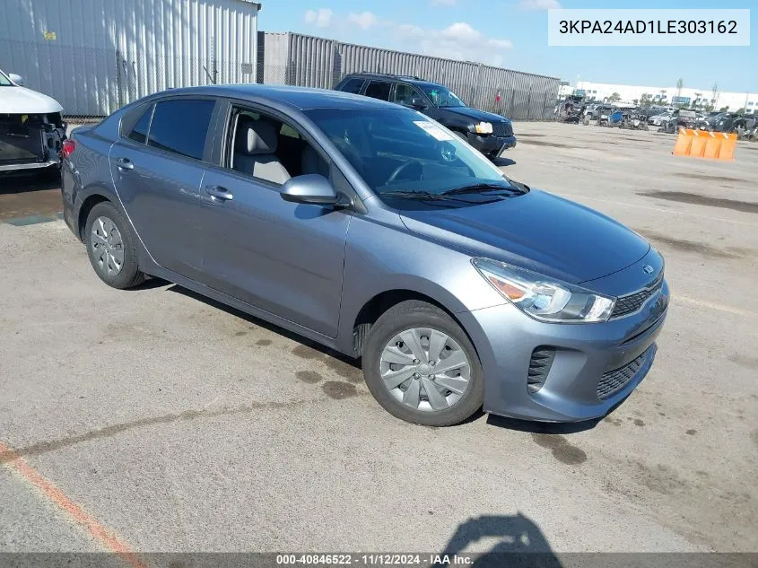 2020 Kia Rio S VIN: 3KPA24AD1LE303162 Lot: 40846522