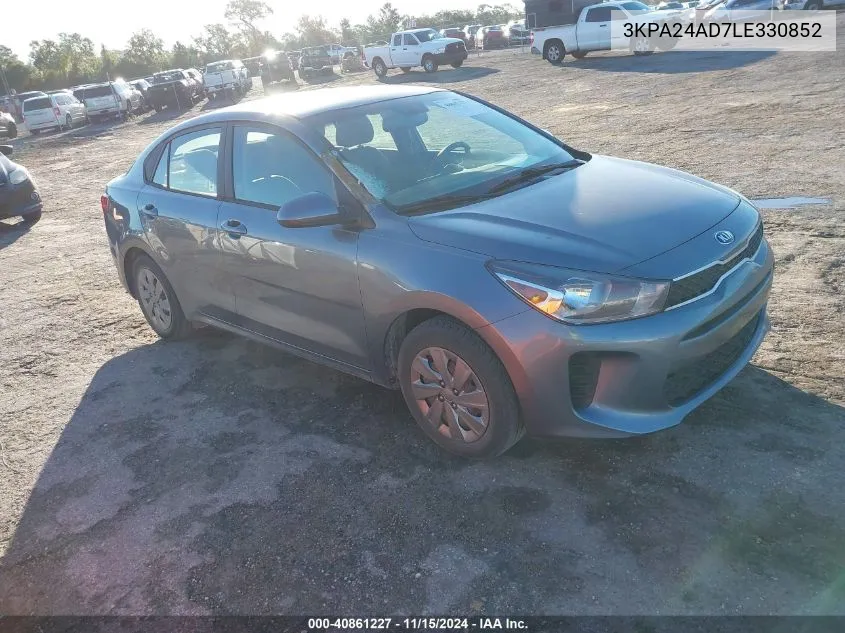 2020 Kia Rio S VIN: 3KPA24AD7LE330852 Lot: 40861227