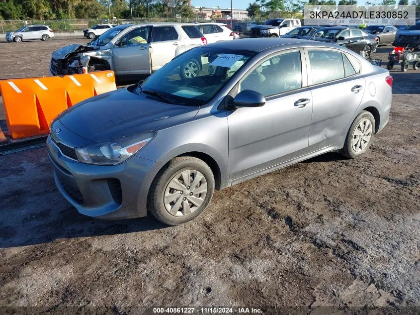 2020 Kia Rio S VIN: 3KPA24AD7LE330852 Lot: 40861227