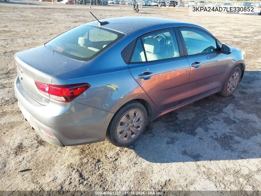 2020 Kia Rio S VIN: 3KPA24AD7LE330852 Lot: 40861227