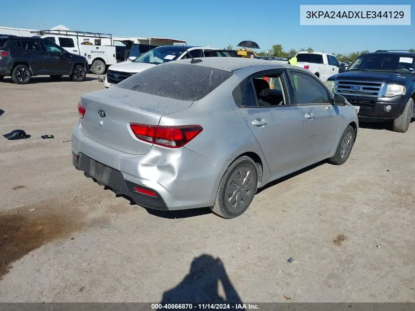 2020 Kia Rio Lx VIN: 3KPA24ADXLE344129 Lot: 40866870