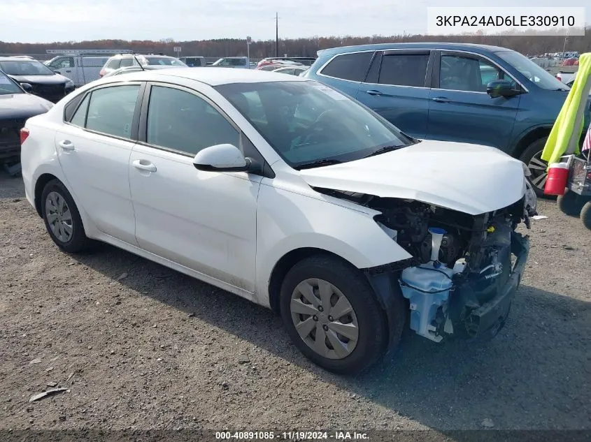 2020 Kia Rio S VIN: 3KPA24AD6LE330910 Lot: 40891085