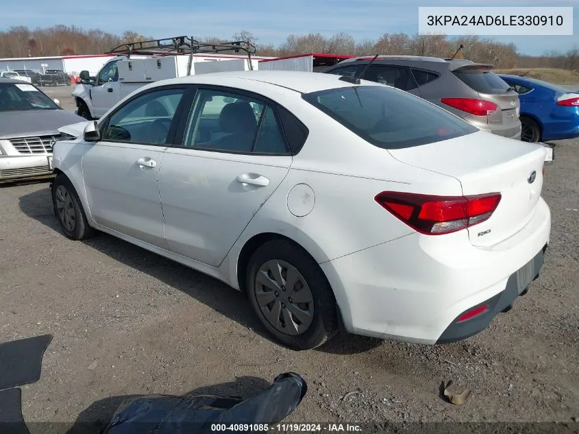 2020 Kia Rio S VIN: 3KPA24AD6LE330910 Lot: 40891085