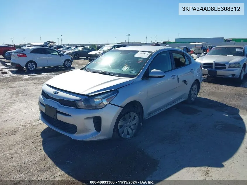 2020 Kia Rio Lx VIN: 3KPA24AD8LE308312 Lot: 40893366