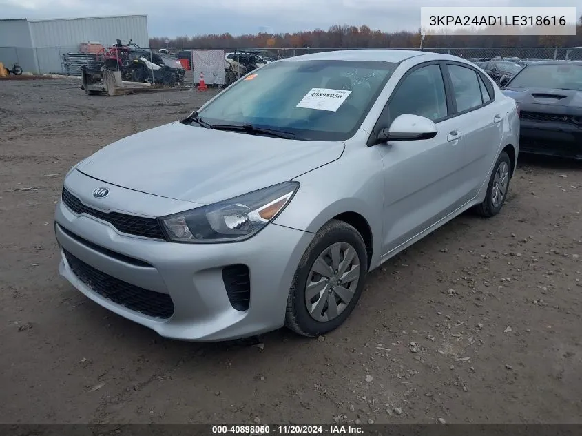 2020 Kia Rio S VIN: 3KPA24AD1LE318616 Lot: 40898050