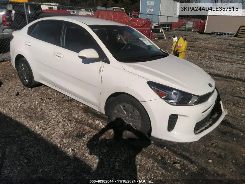 2020 Kia Rio Lx VIN: 3KPA24AD4LE357815 Lot: 40902044