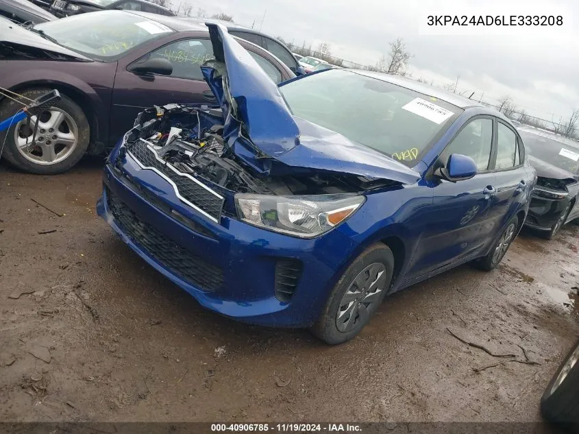 2020 Kia Rio S VIN: 3KPA24AD6LE333208 Lot: 40906785