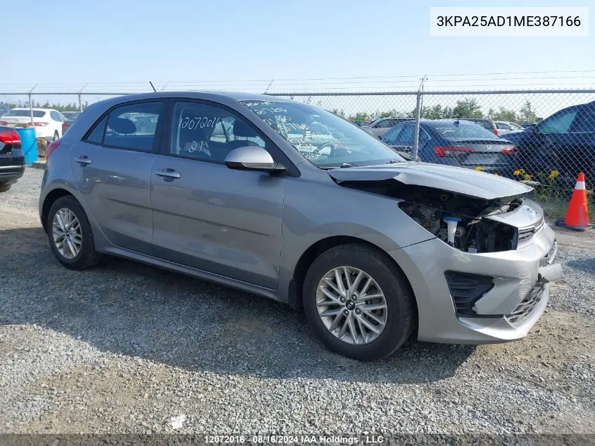 2021 Kia Rio 5-Door VIN: 3KPA25AD1ME387166 Lot: 12072016