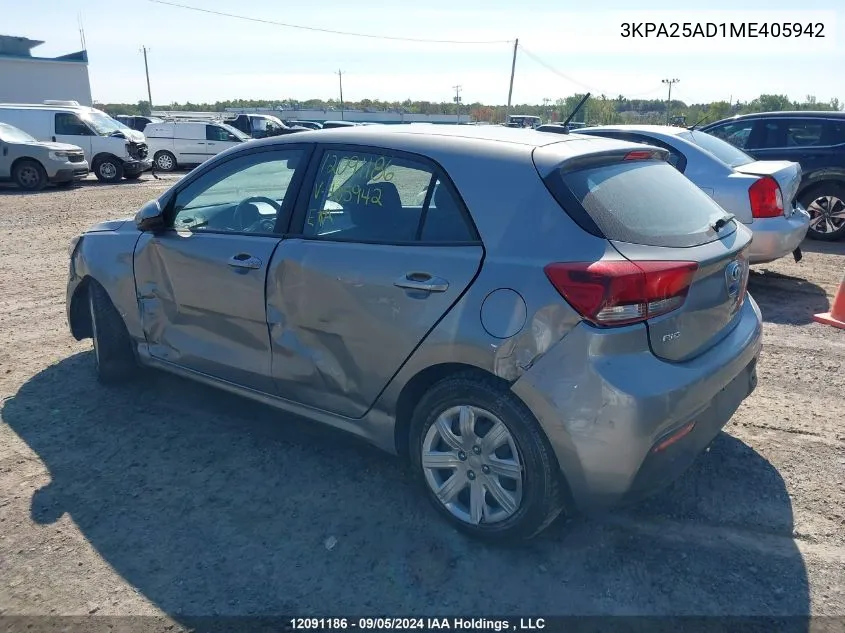 3KPA25AD1ME405942 2021 Kia Rio 5-Door