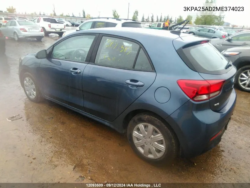 2021 Kia Rio S VIN: 3KPA25AD2ME374023 Lot: 12093509