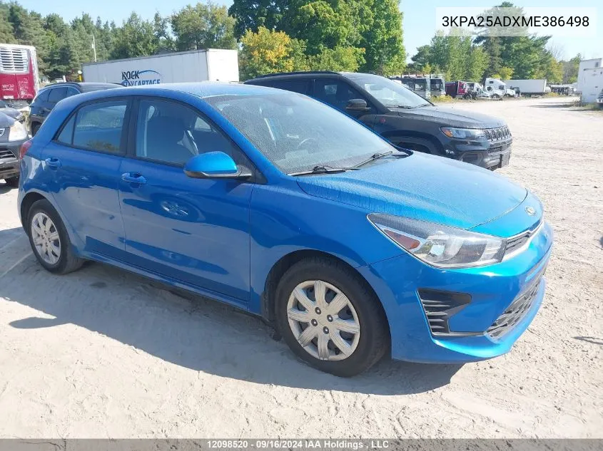 2021 Kia Rio 5-Door VIN: 3KPA25ADXME386498 Lot: 12098520