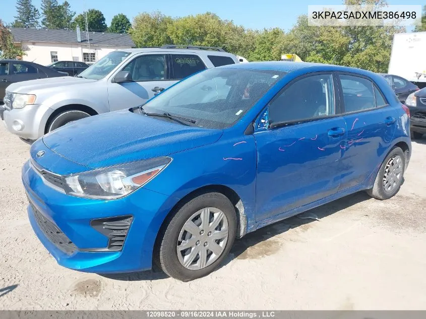 2021 Kia Rio 5-Door VIN: 3KPA25ADXME386498 Lot: 12098520