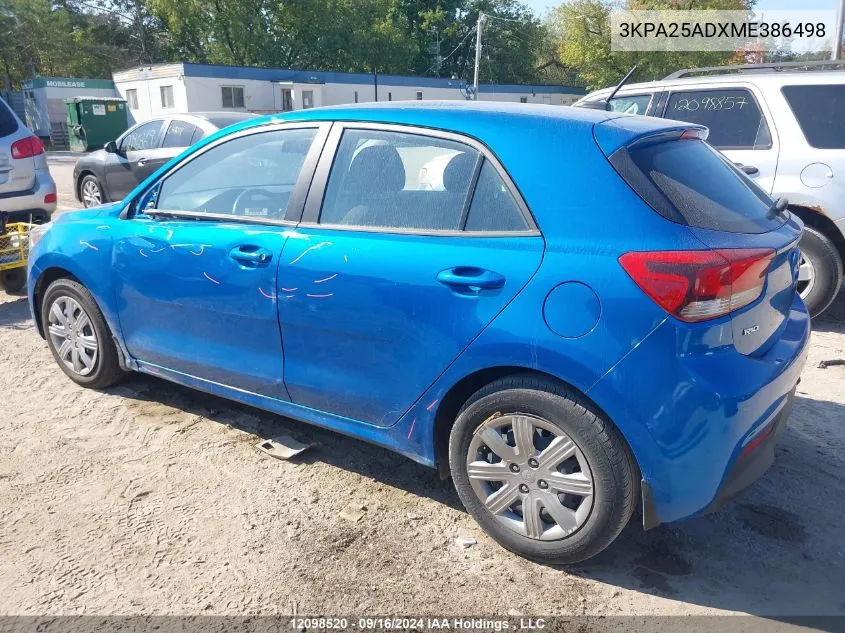 2021 Kia Rio 5-Door VIN: 3KPA25ADXME386498 Lot: 12098520