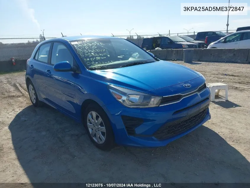 2021 Kia Rio 5-Door VIN: 3KPA25AD5ME372847 Lot: 12123075