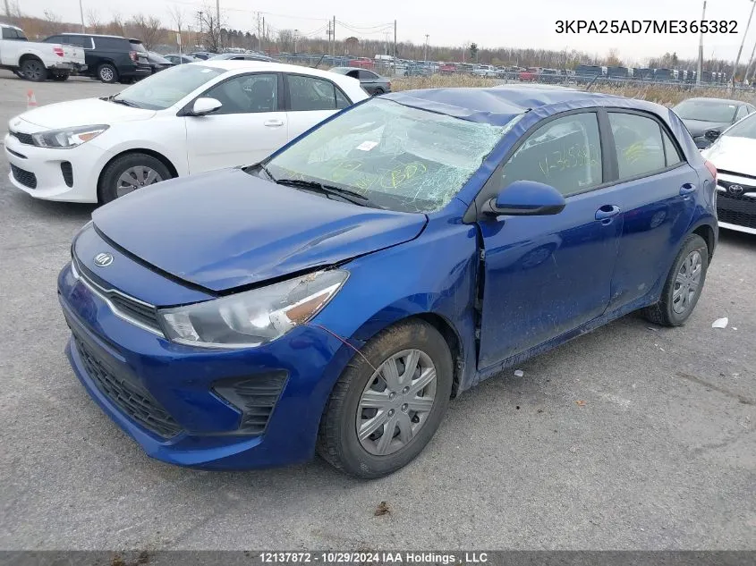 2021 Kia Rio 5-Door VIN: 3KPA25AD7ME365382 Lot: 12137872