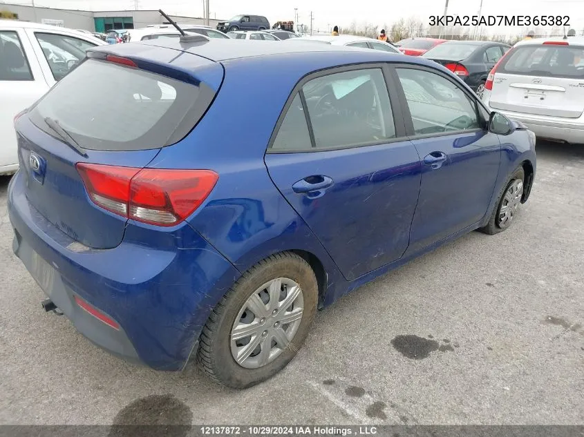 2021 Kia Rio 5-Door VIN: 3KPA25AD7ME365382 Lot: 12137872