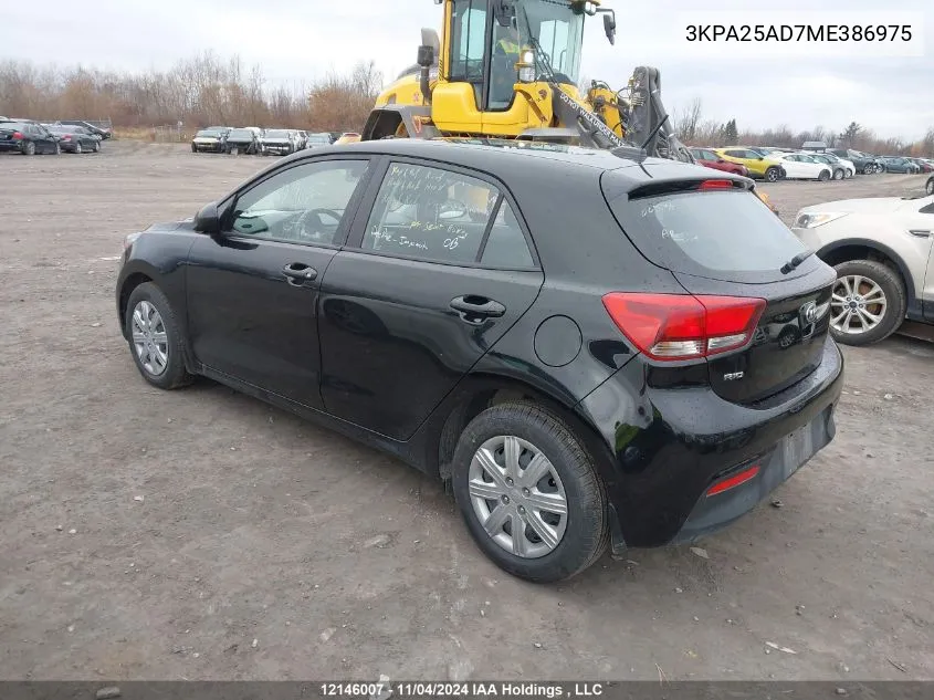 2021 Kia Rio S VIN: 3KPA25AD7ME386975 Lot: 12146007