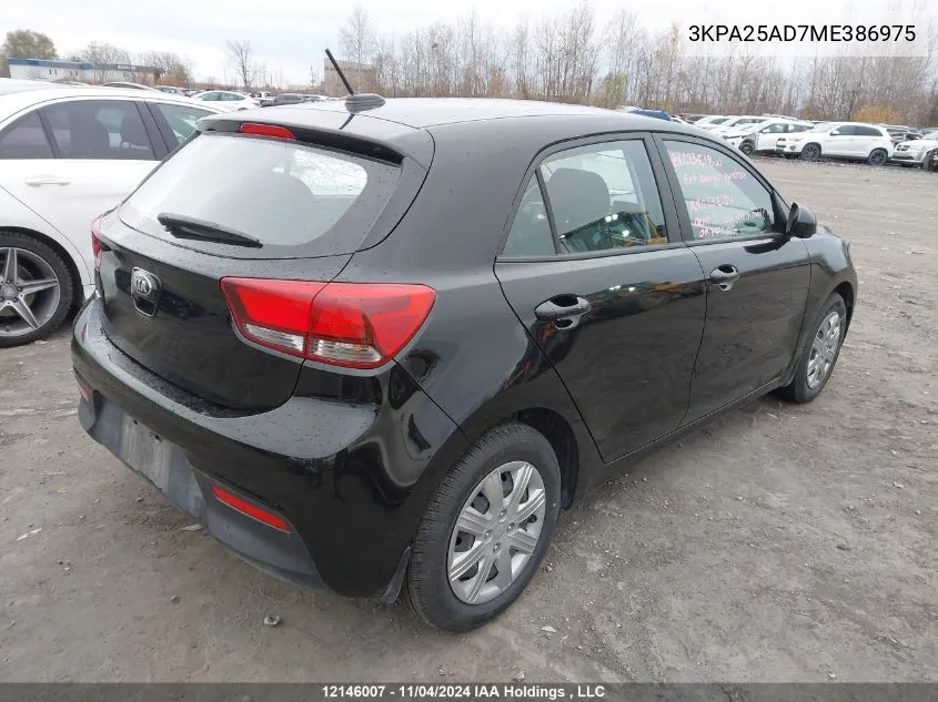 2021 Kia Rio S VIN: 3KPA25AD7ME386975 Lot: 12146007