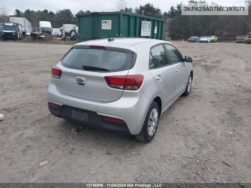 2021 Kia Rio 5-Door VIN: 3KPA25AD7ME397071 Lot: 12146908