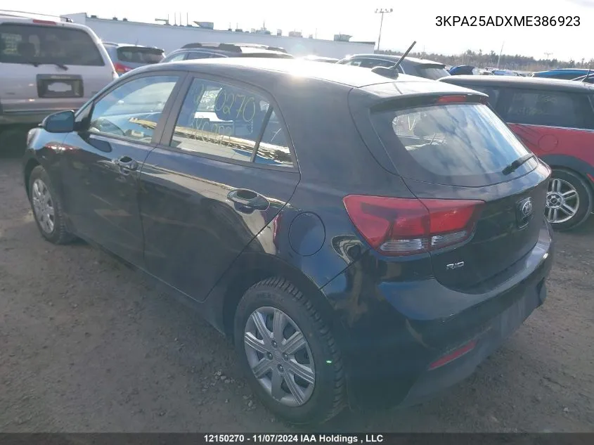 2021 Kia Rio 5-Door VIN: 3KPA25ADXME386923 Lot: 12150270