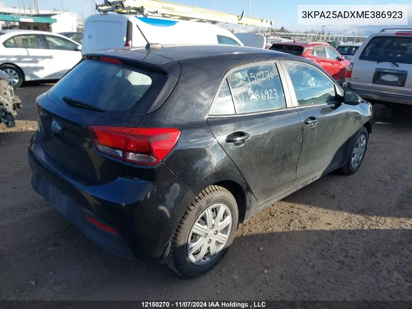 2021 Kia Rio 5-Door VIN: 3KPA25ADXME386923 Lot: 12150270