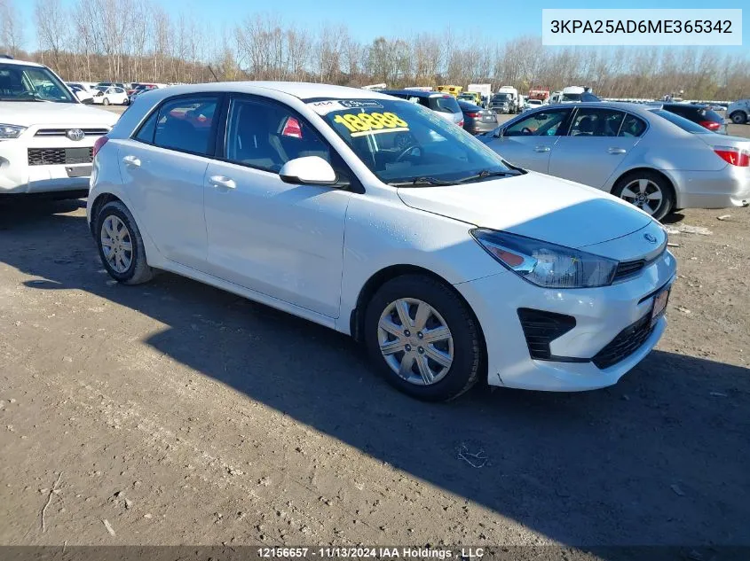 2021 Kia Rio S VIN: 3KPA25AD6ME365342 Lot: 12156657