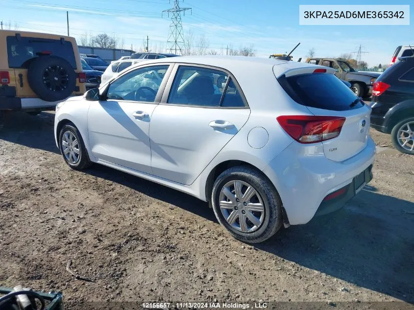 2021 Kia Rio S VIN: 3KPA25AD6ME365342 Lot: 12156657