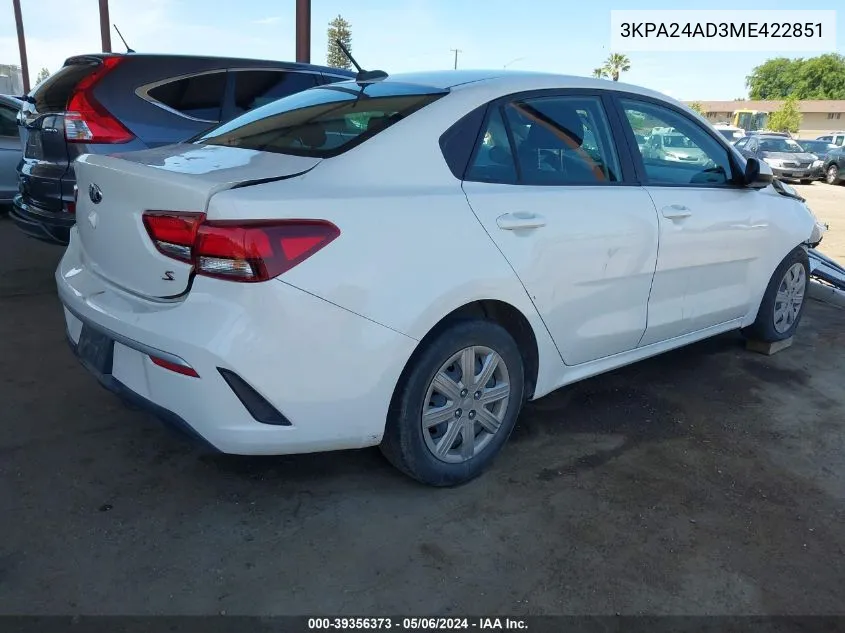 3KPA24AD3ME422851 2021 Kia Rio S