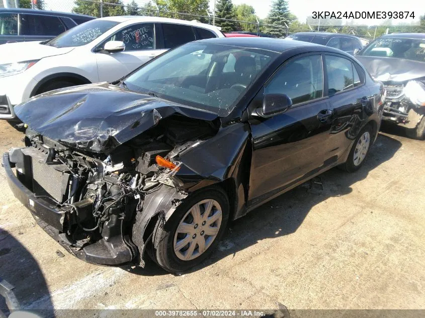 2021 Kia Rio Lx VIN: 3KPA24AD0ME393874 Lot: 39782655